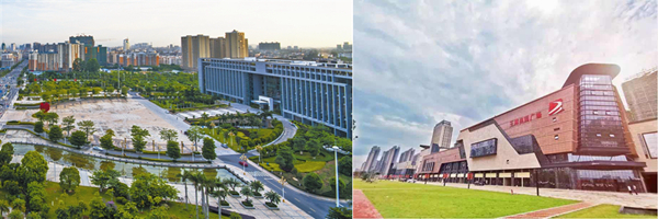 玉林市政府实景（左）玉林奥园广场实景（右）